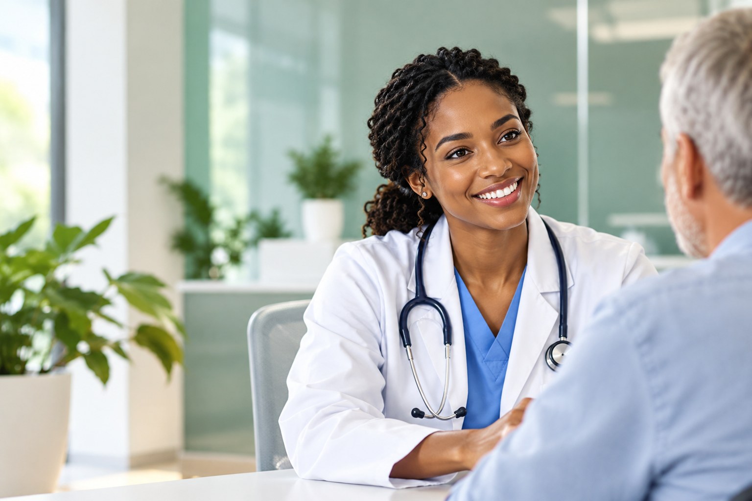 A doctor having a warm conversation with a patient